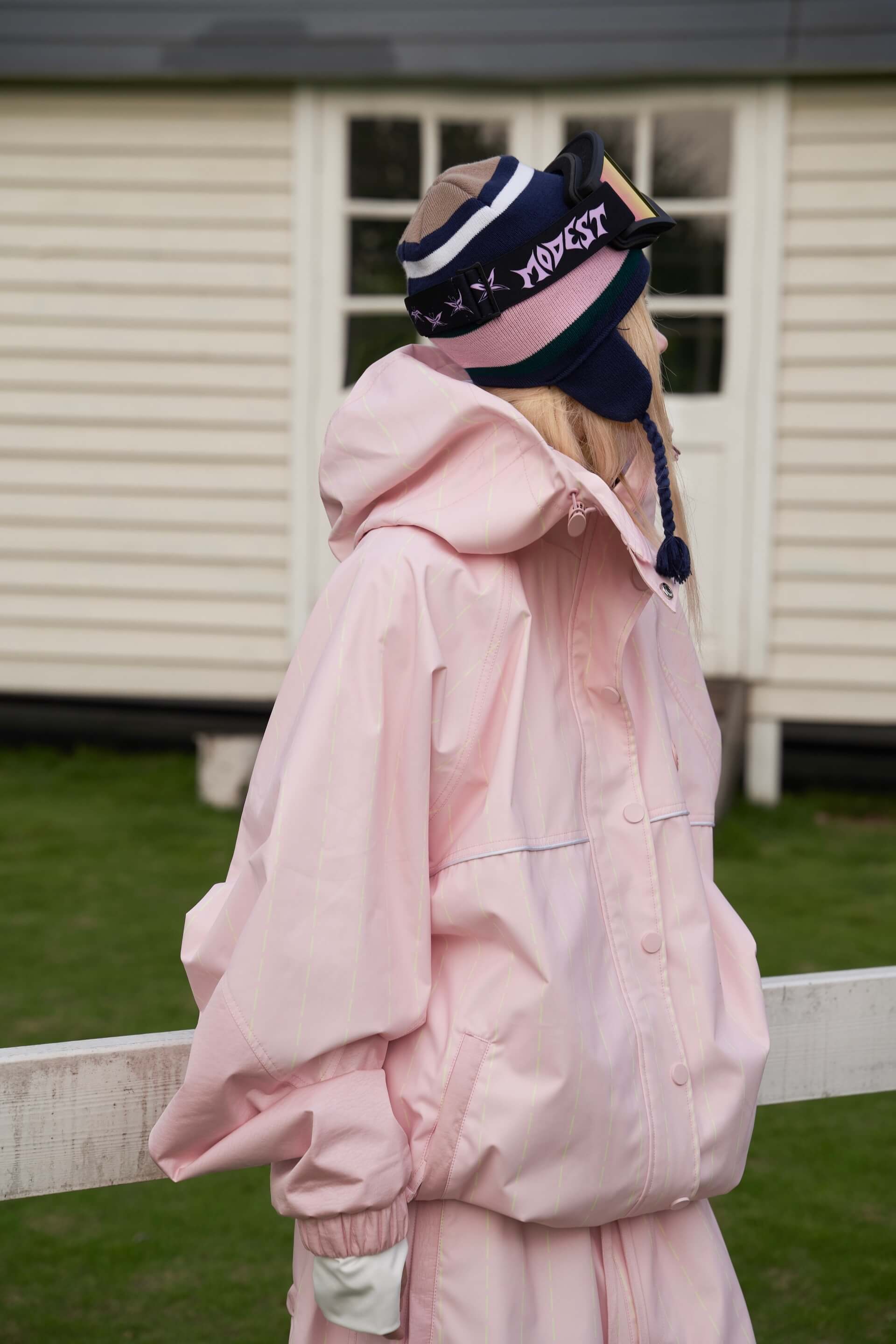 Unisex Pink Striped Snow Jacket & Pants Set