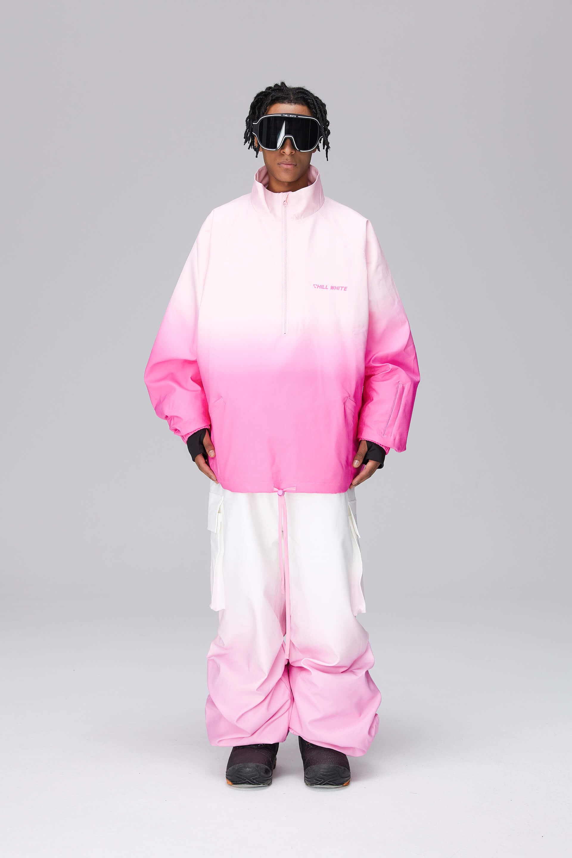 Unisex White/Pink Gradient Snow Jacket & Pants
