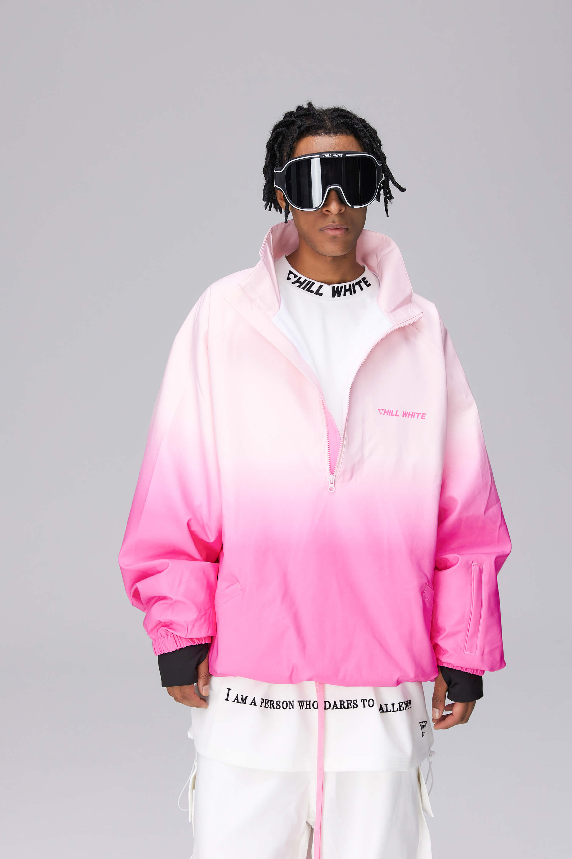 Unisex White/Pink Gradient Snow Jacket & Pants