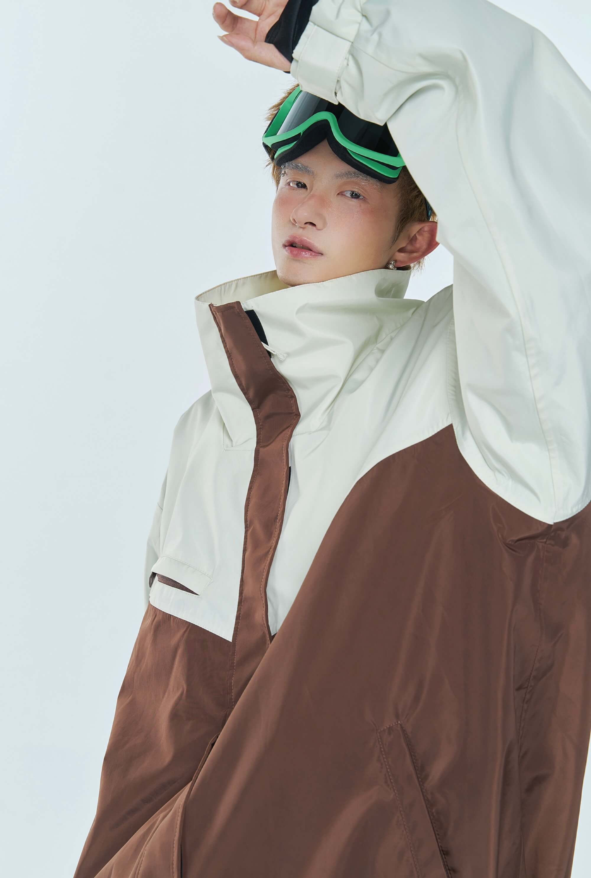 Apricot and Coffee Color-Blocked Snow Jacket