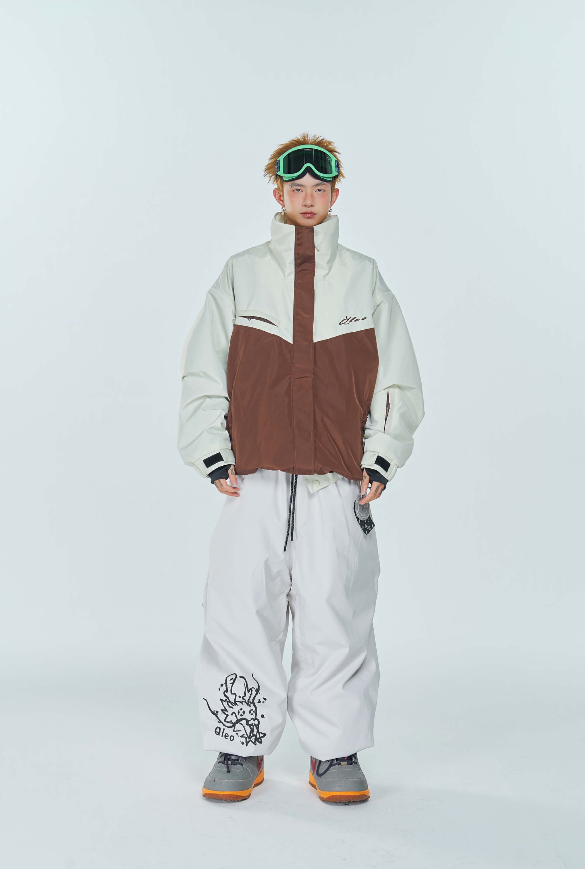 Apricot and Coffee Color-Blocked Snow Jacket