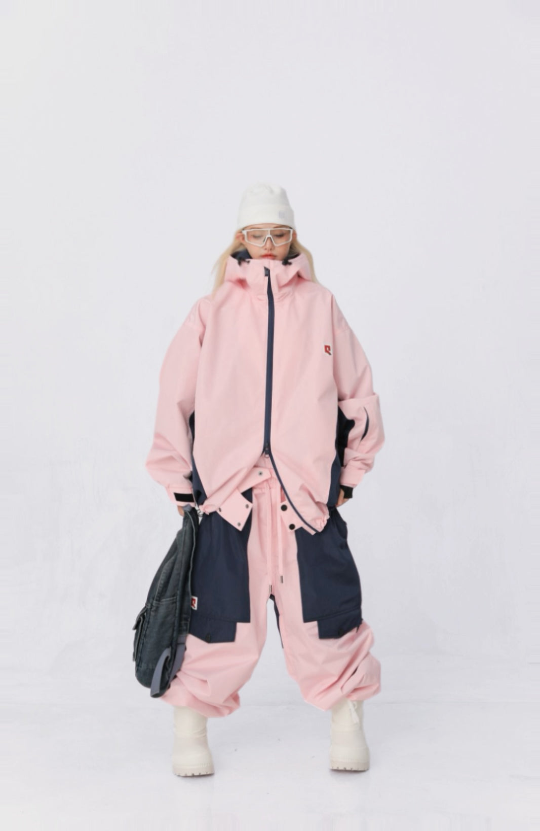 Pink and Blue Color-Block Jacket and Pants Set