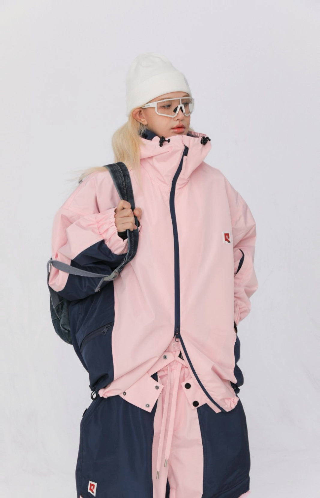 Pink and Blue Color-Block Jacket and Pants Set