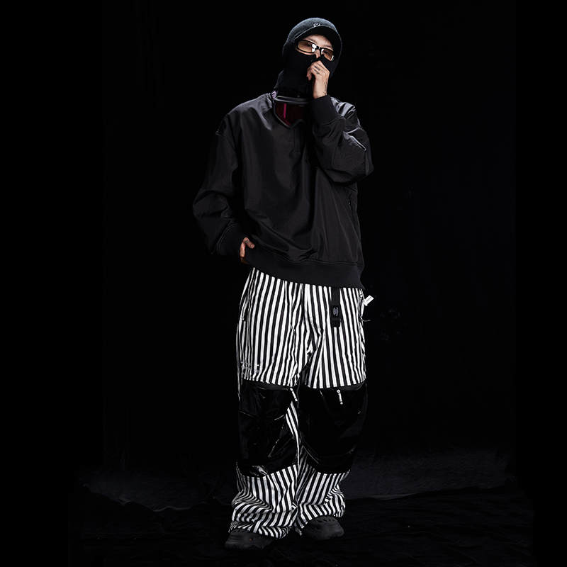 Unisex Black & White Stripe Baggy Snow Pants