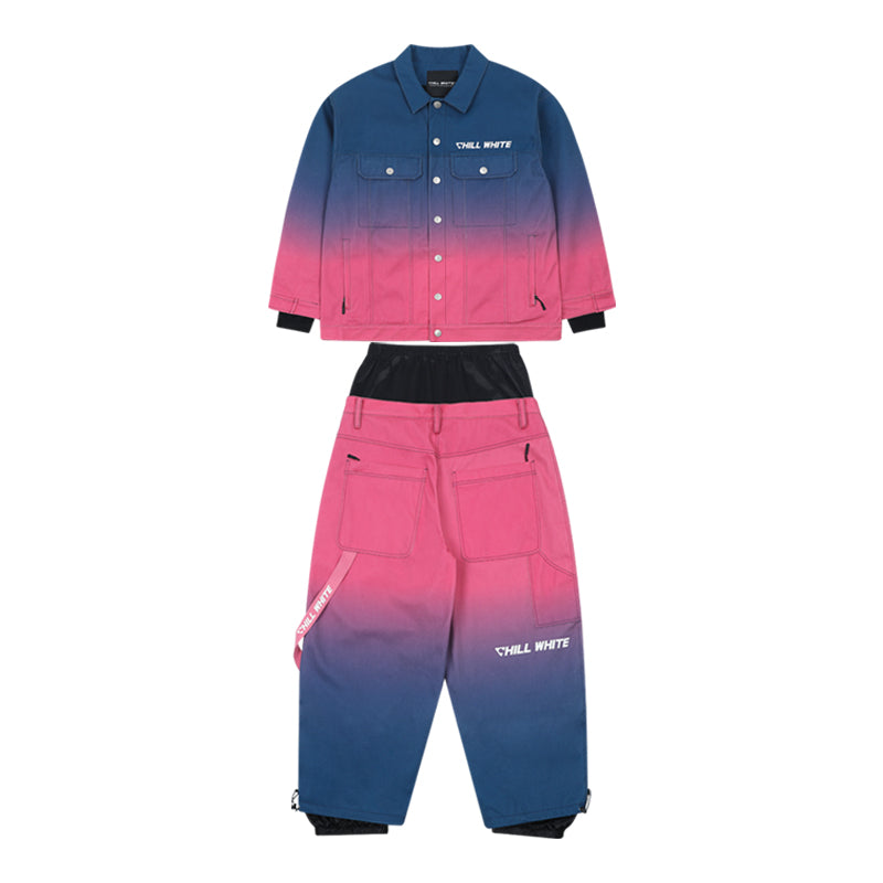 Unisex Denim Style Gradient Color Snow Jacket & Pants