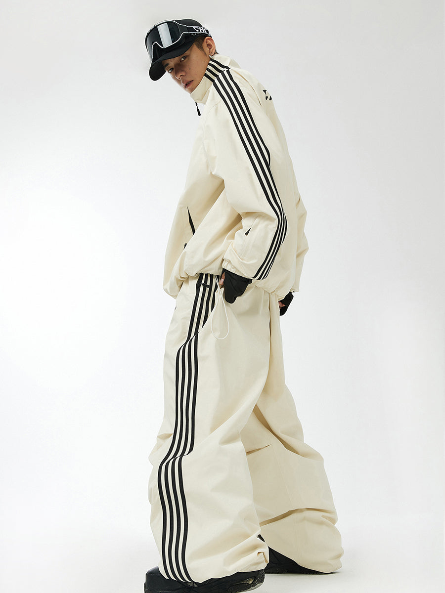 Unisex White Snow Jacket & Pants (With Black Stripe)